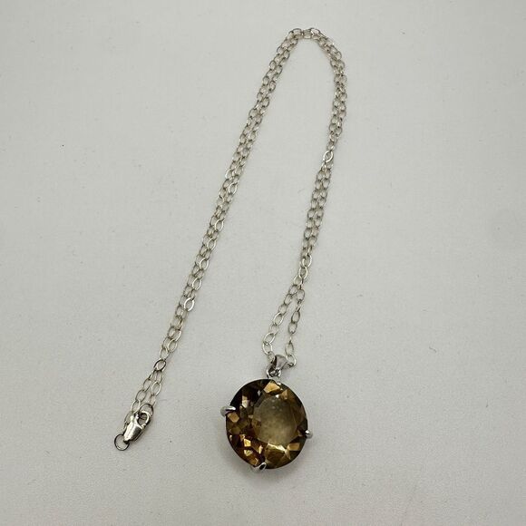 Stunning 18mm Round cut Smokey Quartz pendant and necklace in solid sterling! - Picture 12 of 13